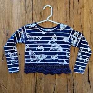 M&Co. Size 3-4 years. Navy blue and white butterfly long sleeved shirt